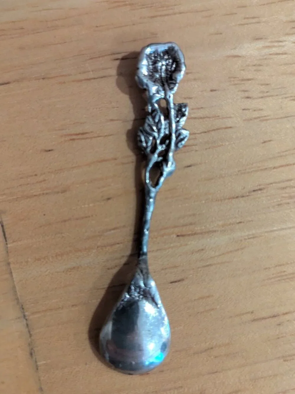 Antique Silver 830 Rose‎ Floral Salt Spoon Ornate Beautiful 2.5